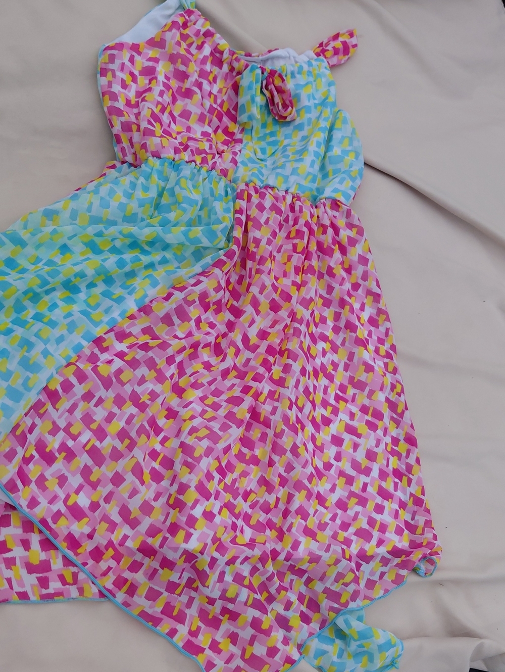 Sweet Heart Rose Multicolor Girls' Beach Dress — Pink, Blue, Yellow
